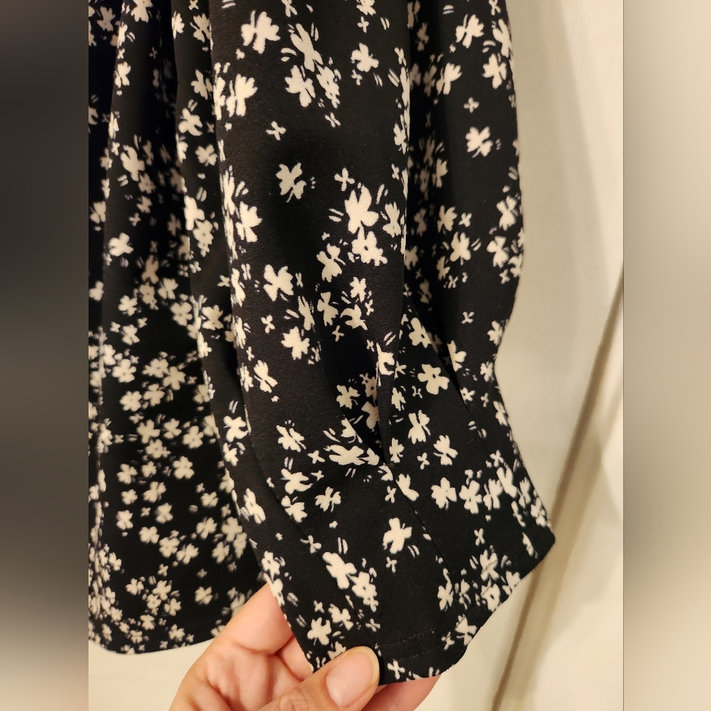 MELLODAY Blouse, Black & White Floral Pattern, Long Sleeve,  Size XXL - Picture 6 of 12